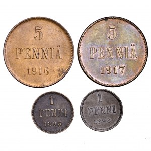 Finlandia, zestaw 2 x 5 pennia i 2 x 1 pennia