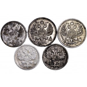 Rosja, Mikołaj II, zestaw 5 monet srebrnych