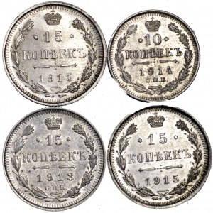 Rosja, Mikołaj II, zestaw 4 monet srebrnych
