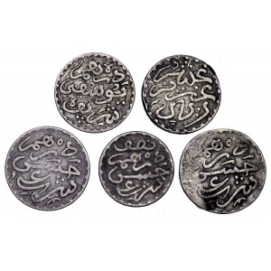 Maroko, zestaw 5 monet srebrnych