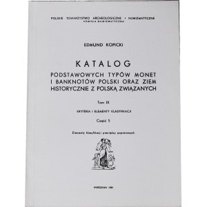Kopicki, Katalog monet, tom IX, cz 5, 94 str, elementy klasyfikacji pieniędzy papierowych