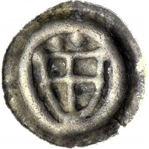 R-, Zakon Krzyżacki, Brakteat 1307-1318, Tarcza z krzyżem nad nią dwie kule