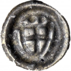 R-, Zakon Krzyżacki, Brakteat 1307-1318, Tarcza z krzyżem nad nią dwie kule