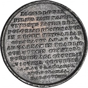 Medal Suity Królewskiej autorstwa Holzhaeussera, Władysław Warneńczyk, odlew w żeliwie z huty Białogon
