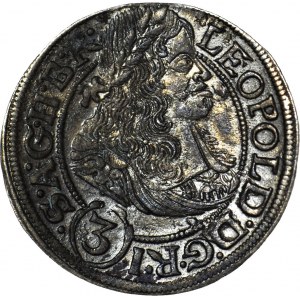 RR-, Śląsk, Leopold I, 3 krajcary 1667 SHS, Wrocław, mennicze, odwrotka 180 stopni