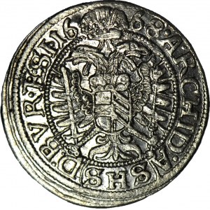 Śląsk, Leopold I, 3 krajcary 1668 SHS, Wrocław, SI, SZARFY, mennicze