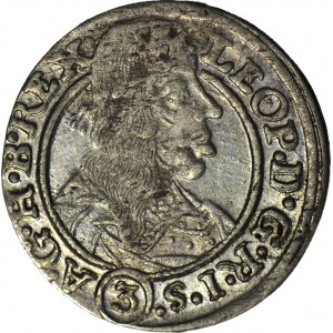 Śląsk, Leopold I, 3 krajcary 1665 SHS, Wrocław, SIL, piękne