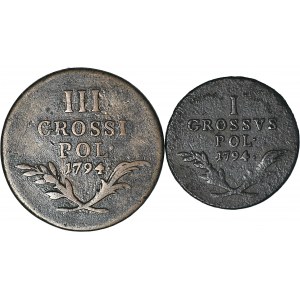 2 szt. zestaw 3 i 1 grosz 1794, Galicja i Lodomeria, Zabór Austriacki