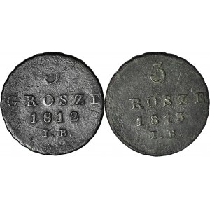 2 szt. zestaw Księstwo Warszawskie, 3 grosze 1812 i 1813 IB