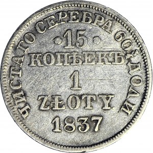 Zabór Rosyjski, 1 złoty = 15 kopiejek 1837 MW, Warszawa
