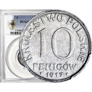 R-, Królestwo Polskie, 10 fenigów 1917 FF, napis blisko obrzeża, IDEALNE