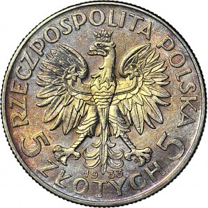 5 złotych 1933, Głowa, Warszawa, piękna