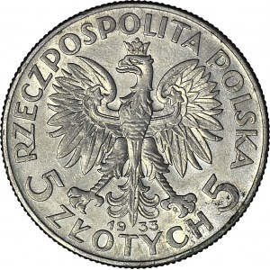 5 złotych 1933, Głowa, piękne