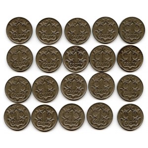 Zestaw dwudziestu monet niklowych 1 złoty 1929