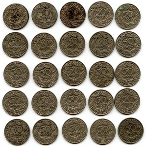 Zestaw 22 monet 50 groszy 1923 + 3 monety 50 groszy 1938