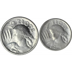 2 szt. zestaw 2 i 1 złoty 1924 Żniwiarka, Paryż