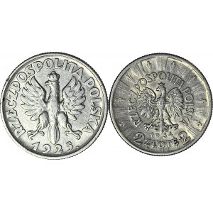2 szt. zestaw monet II RP, 1 zł 1925 Żniwiarka, 2 zł 1934 Piłsudski