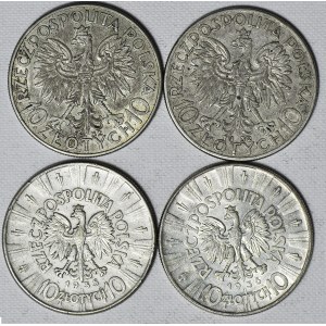 zestaw 4 szt. 10 złotych 1932-1935-1936 Głowa i Piłsudski