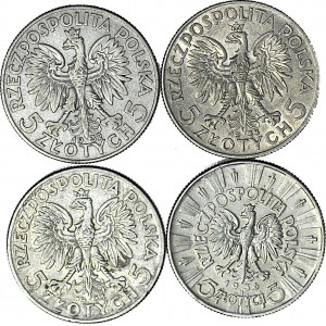 zestaw 4 szt. 5 złotych 1932-1933-1936 Głowa i Piłsudski