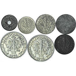 zestaw 7 szt., monety II RP, Okupacji i PRL