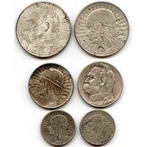 Zestaw sześciu monet srebrnych