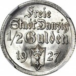 Wolne Miasto Gdańsk, 1/2 guldena 1927, rzadki rocznik, mennicze