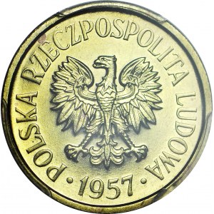 RR-, 20 groszy 1957, PRÓBA najrzadszej dwudziestogroszówki, MOSIĄDZ, nakład 100 szt., rzadkość, c.a.