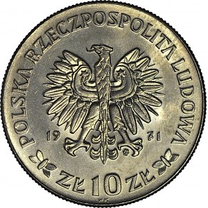 R-, 10 złotych 1971, 50 rocznica III Powstania Śląskiego, ZANIKAJĄCY monogram projektanta