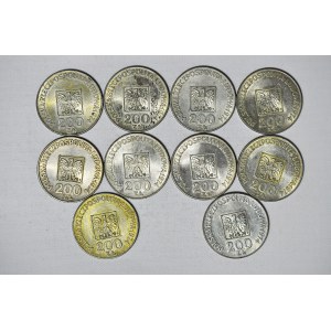 zestaw 10 szt. 200 Złotych 1974, XXX LAT PRL, srebro