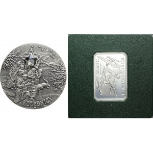 Zestaw dwóch lustrzanek 20 złotych 2001 Kolędnicy i 10 złotych 2011 Ułani