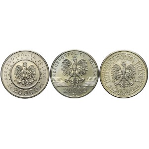 Zestaw trzech monet 20.000 złotych, mennicze egzemplarze