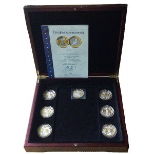 Zestaw siedmiu numizmatów srebrnych z serii Wspólna Waluta Euro