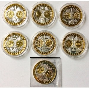 Zestaw siedmiu numizmatów srebrnych z serii Wspólna Waluta Euro