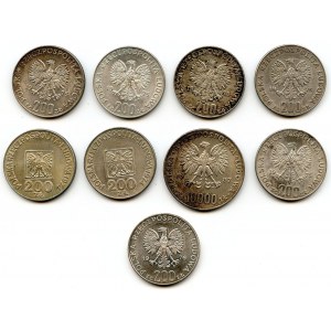 Zestaw dziewięciu srebrnych monet PRL