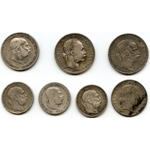 Austria, Zestaw siedmiu monet srebrnych, ciekawy