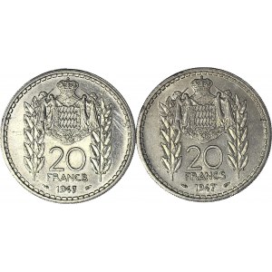 2 szt. zestaw 20 Franków 1947, Monako, Ludwik II