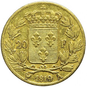 Francja, Ludwik XVIII, 20 franków 1819, Paryż