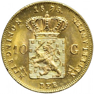 Holandia, 10 guldenów 1875, Wilhelm III, piękne