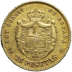 Hiszpania, 25 pesetas 1877, złoto