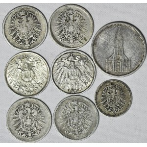 zestaw 8 szt., Niemcy, 5 i 1 marka, 50 fenigów