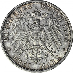 Niemcy, Badenia, Fryderyk II, 3 marki 1909 G