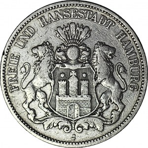 Niemcy, Hamburg miasto, 5 marek 1876 J, Hamburg