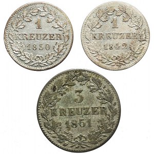 Niemcy, Zestaw trzech monet srebrnych, Bawaria i Wirtembergia