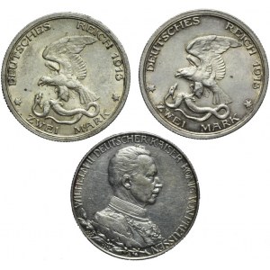 Niemcy, Cesarstwo, Zestaw trzech monet srebrnych 2 marki 1913