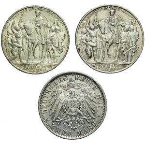 Niemcy, Cesarstwo, Zestaw trzech monet srebrnych 2 marki 1913
