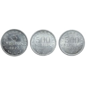 Niemcy, Zestaw trzech monet aluminiowych, mennicze egzemplarze