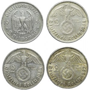 Niemcy, Zestaw czterech monet srebrnych 2 marki z lat 1934-1938