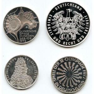 Niemcy, Zestaw 3 srebrnych lustrzanek + srebrny numizmat