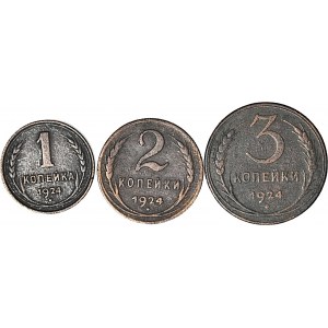 zestaw 3 szt., Rosja, ZSRR, 3-2-1 kopiejek 1924, Petersburg