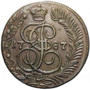 Rosja, Katarzyna II, 5 kopiejek 1787 KM, Suzun, rzadkie